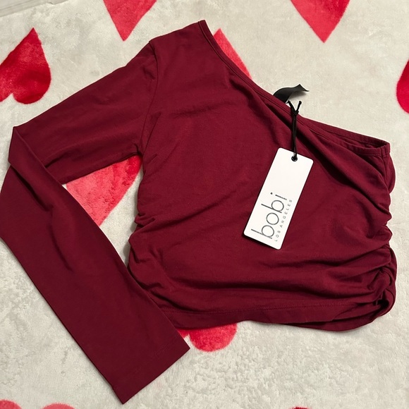 Bobi Los Angeles One Shoulder Cropped Top in Pinot - Picture 5 of 9
